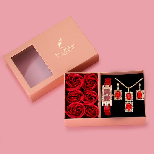 Watch Square Jewelry Rose Gift Box Set