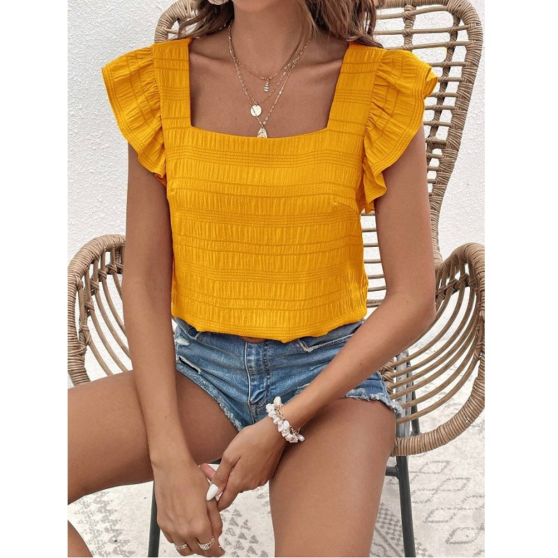 Square neck ruffle shirt top