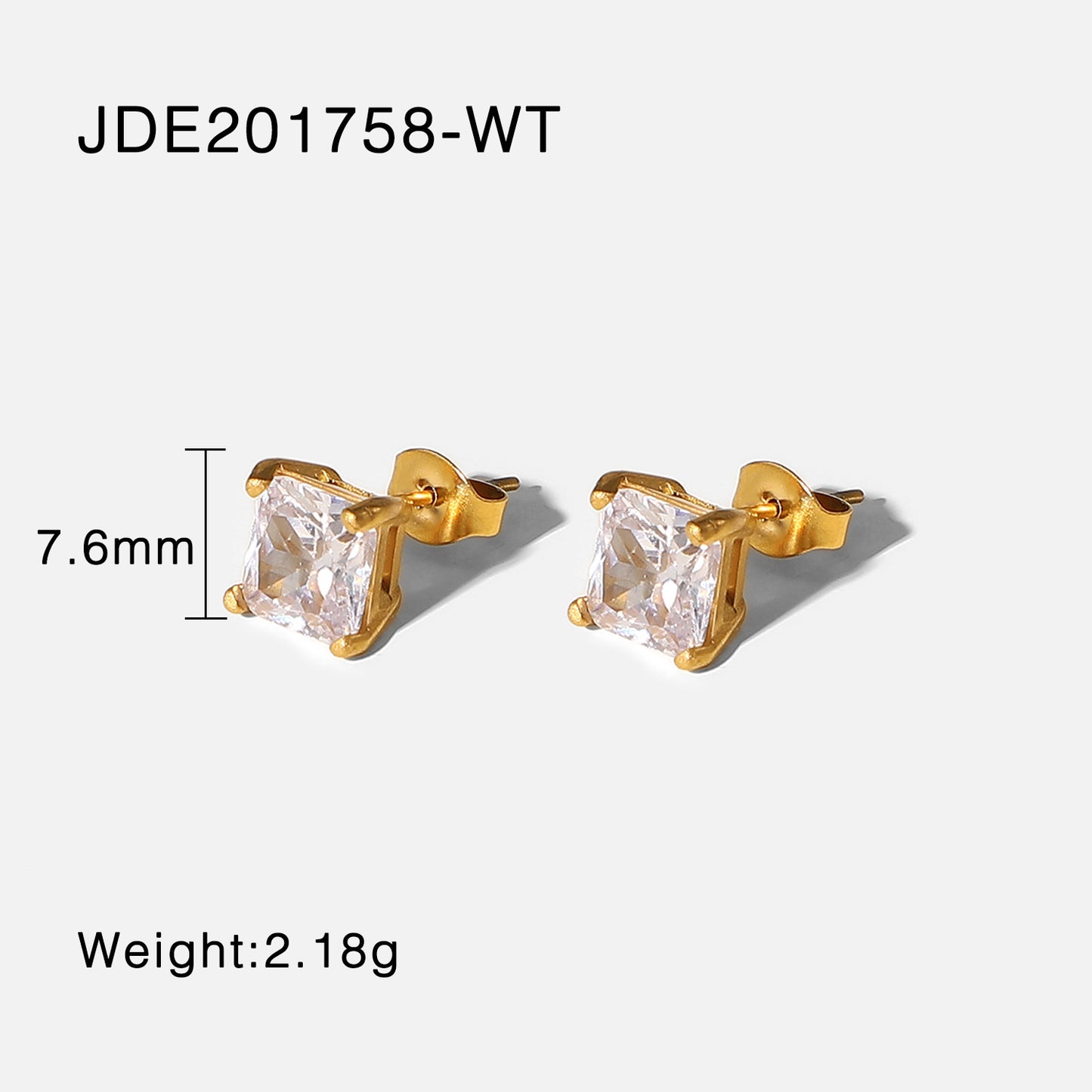 Pendientes cuadrados de circonitas blanco/rosa/verde té