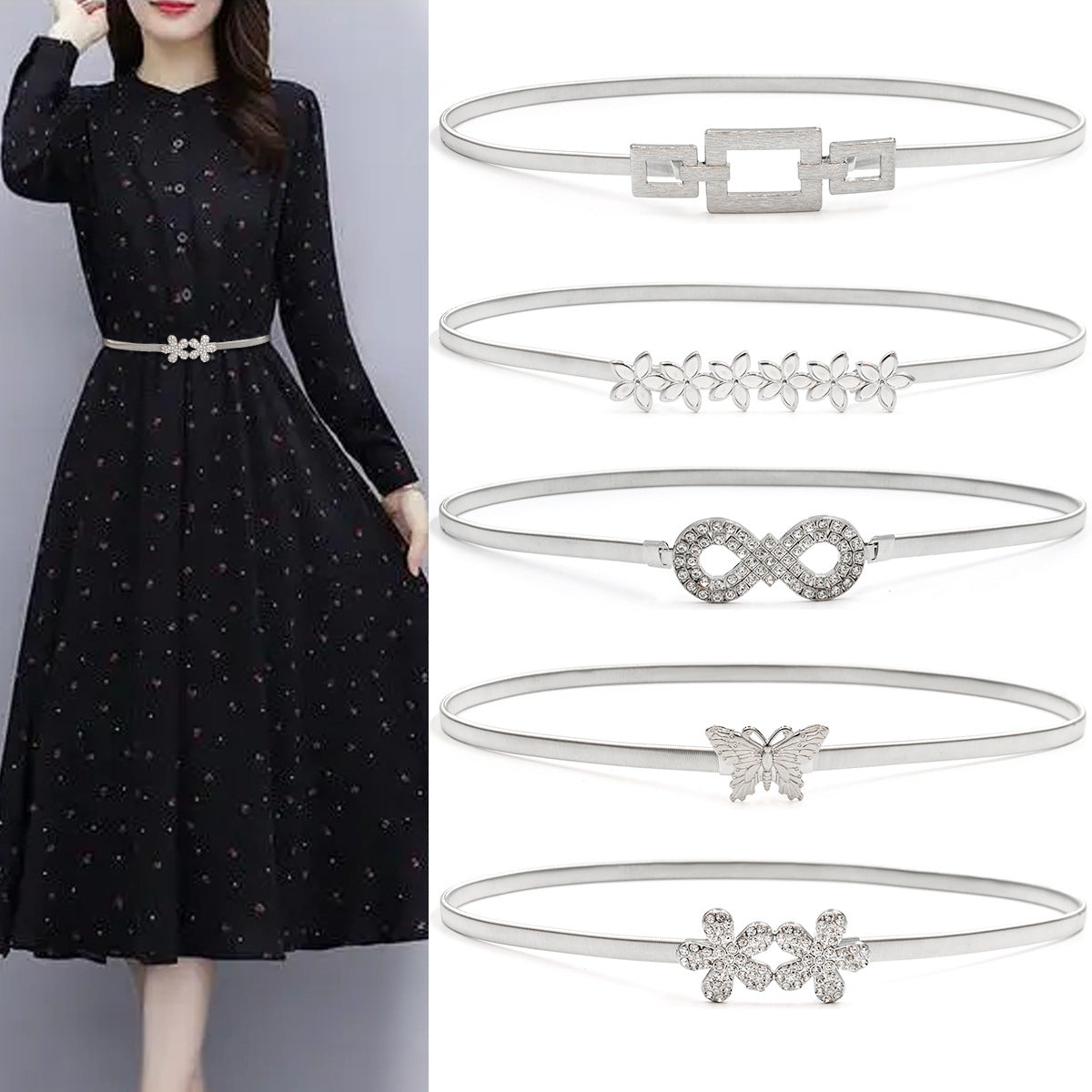 Silver chain round buckle belt