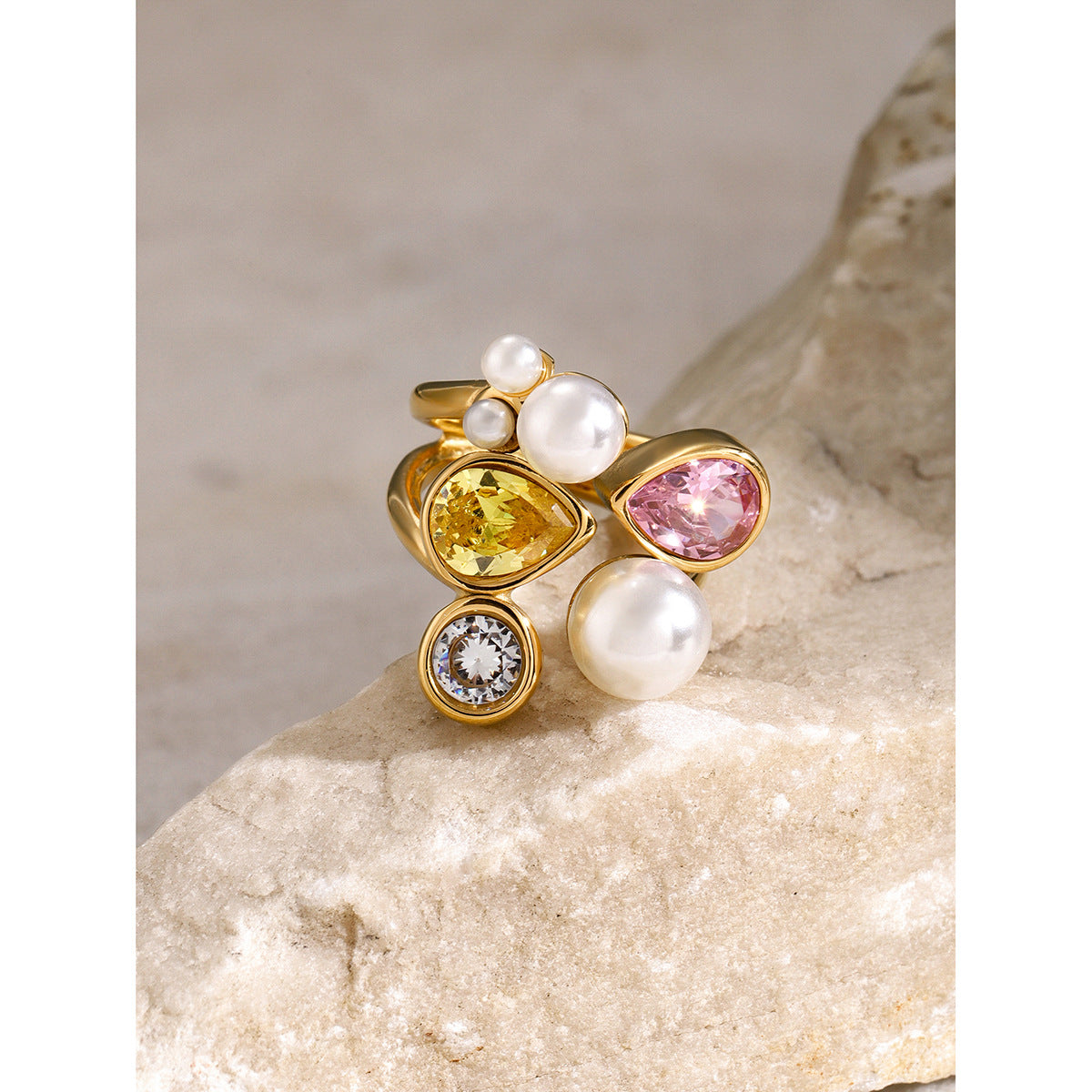 Anillo abierto perla acero titanio