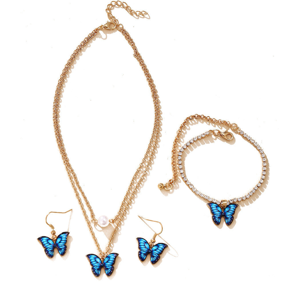 Pin Butterfly Pendant Jewelry Set 3 Pieces