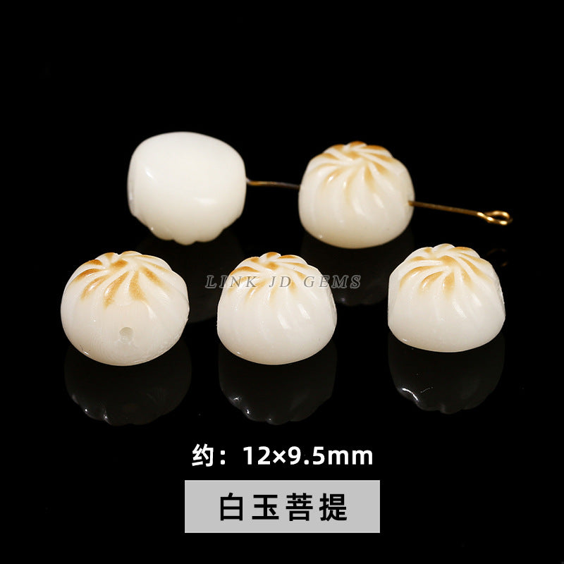 Cuentas sueltas de raíz de Bodhi de jade blanco con semillas originales de loto