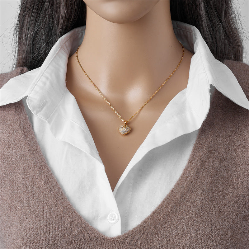 Peach Heart A Letter Titanium Steel Necklace