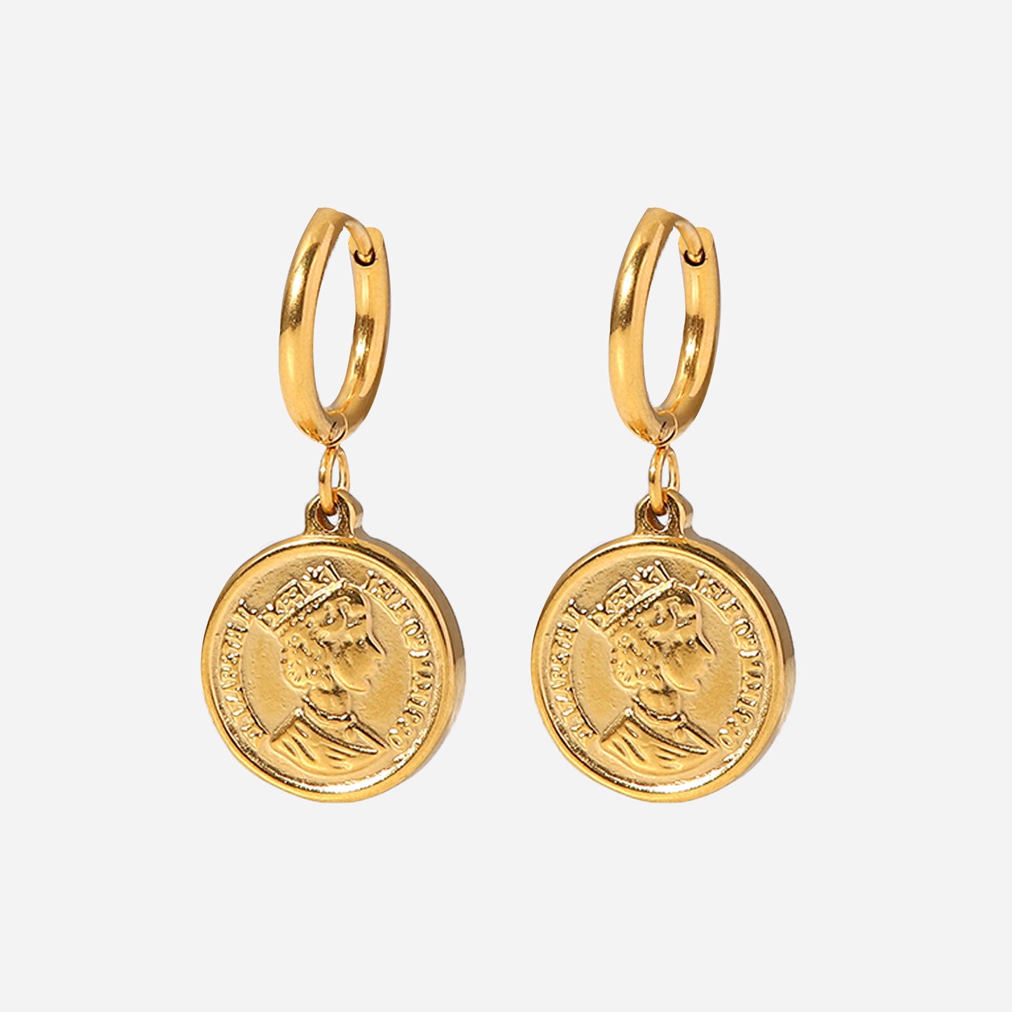 Queen's Head Coin Drop Earrings