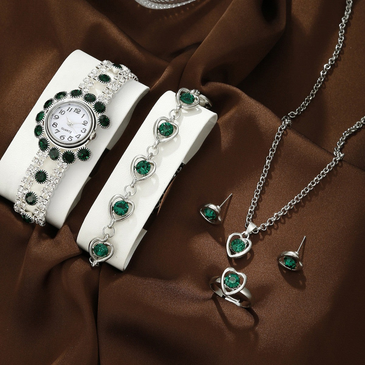 Watch Fashion Necklace Earrings Ring Jewelry Set
