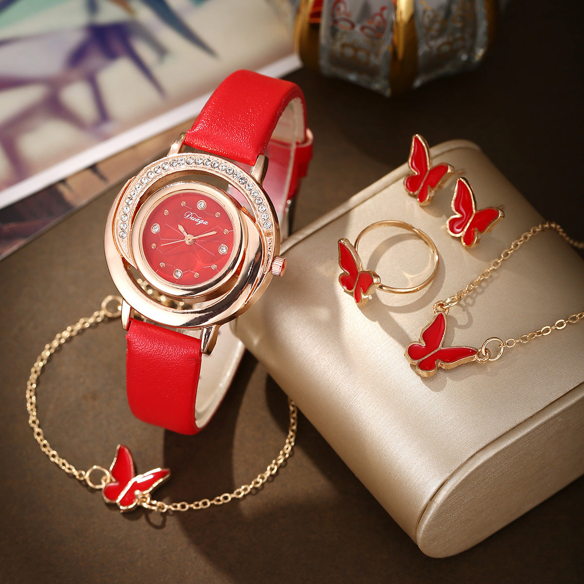 Quartz Watch Pearl Butterfly Jewelry Set