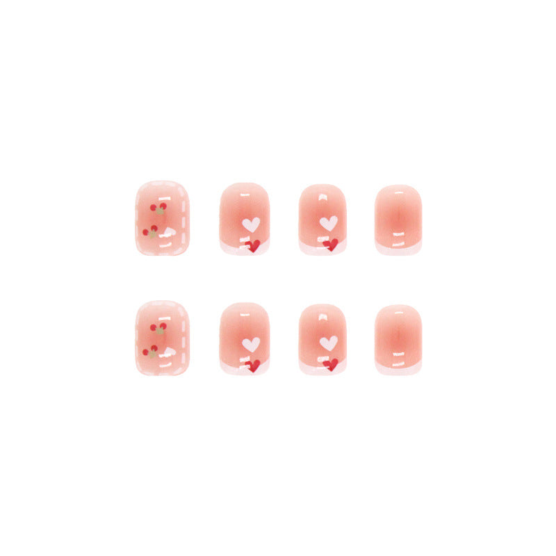 Uñas cortas transparentes color rosa cereza para usar