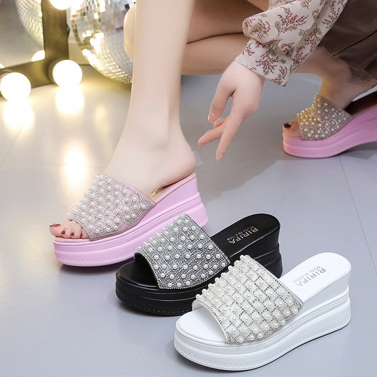 Wedge slippers female pink