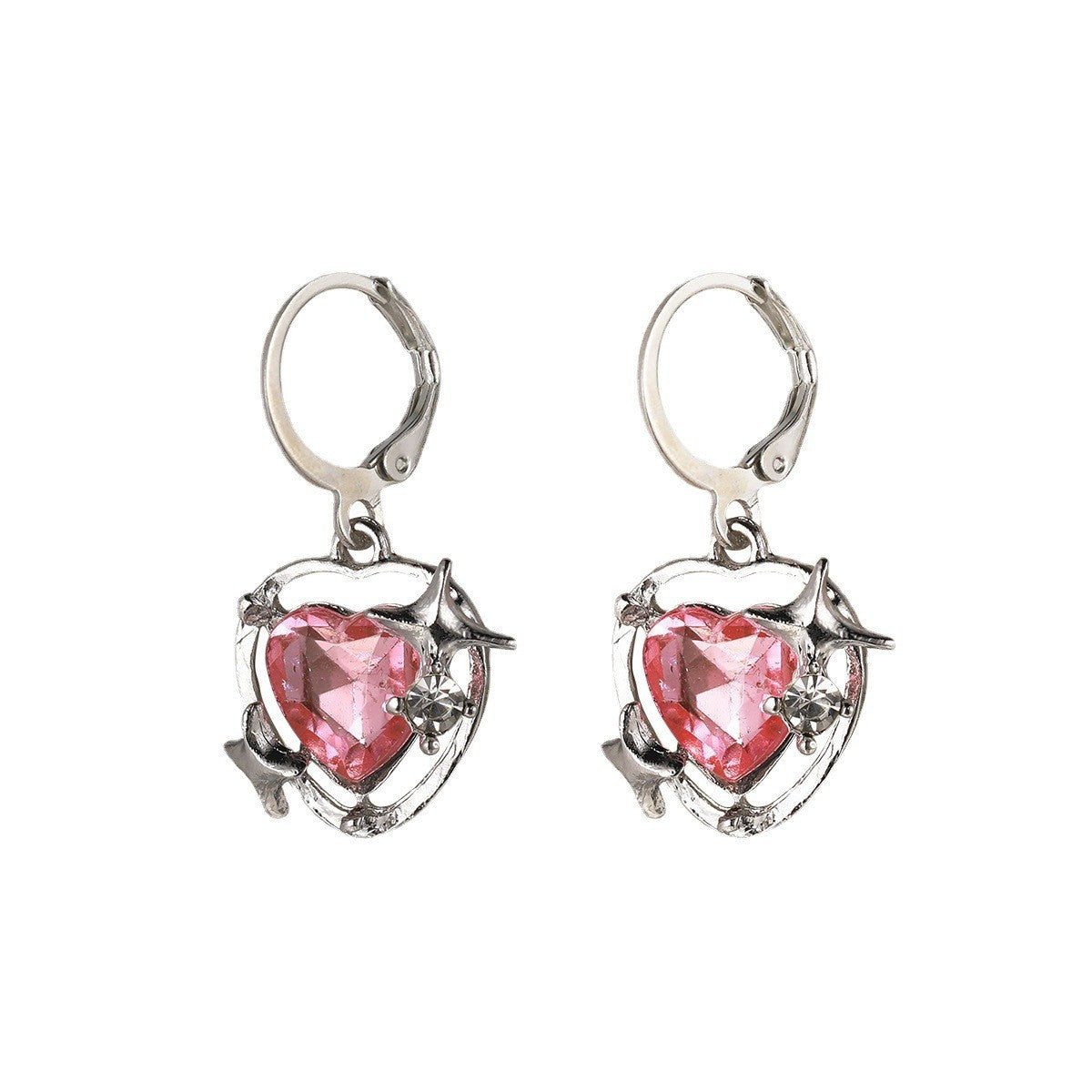 Pink Zircon Heart Hoop Earrings