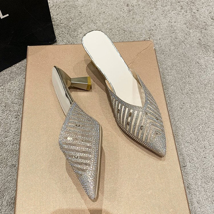Rhinestone pointed stiletto slippers