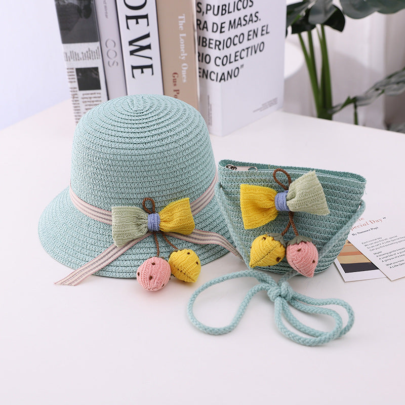 Family Sun Hat Summer Baby Fisherman Strawberry Sun Cool Kids Bag Set