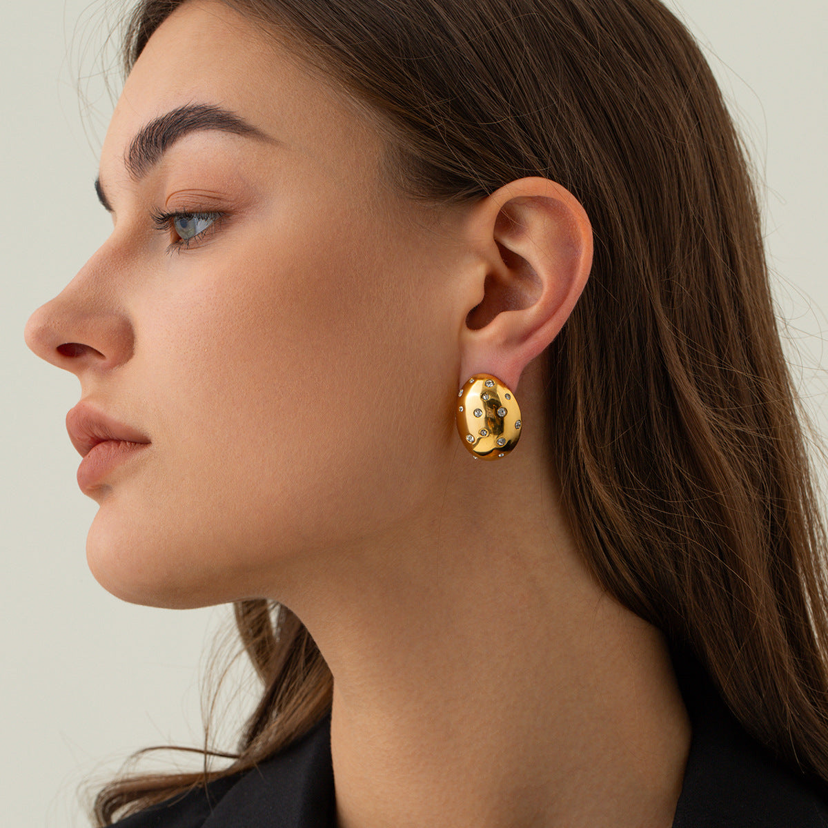 White Diamond Oval Earrings