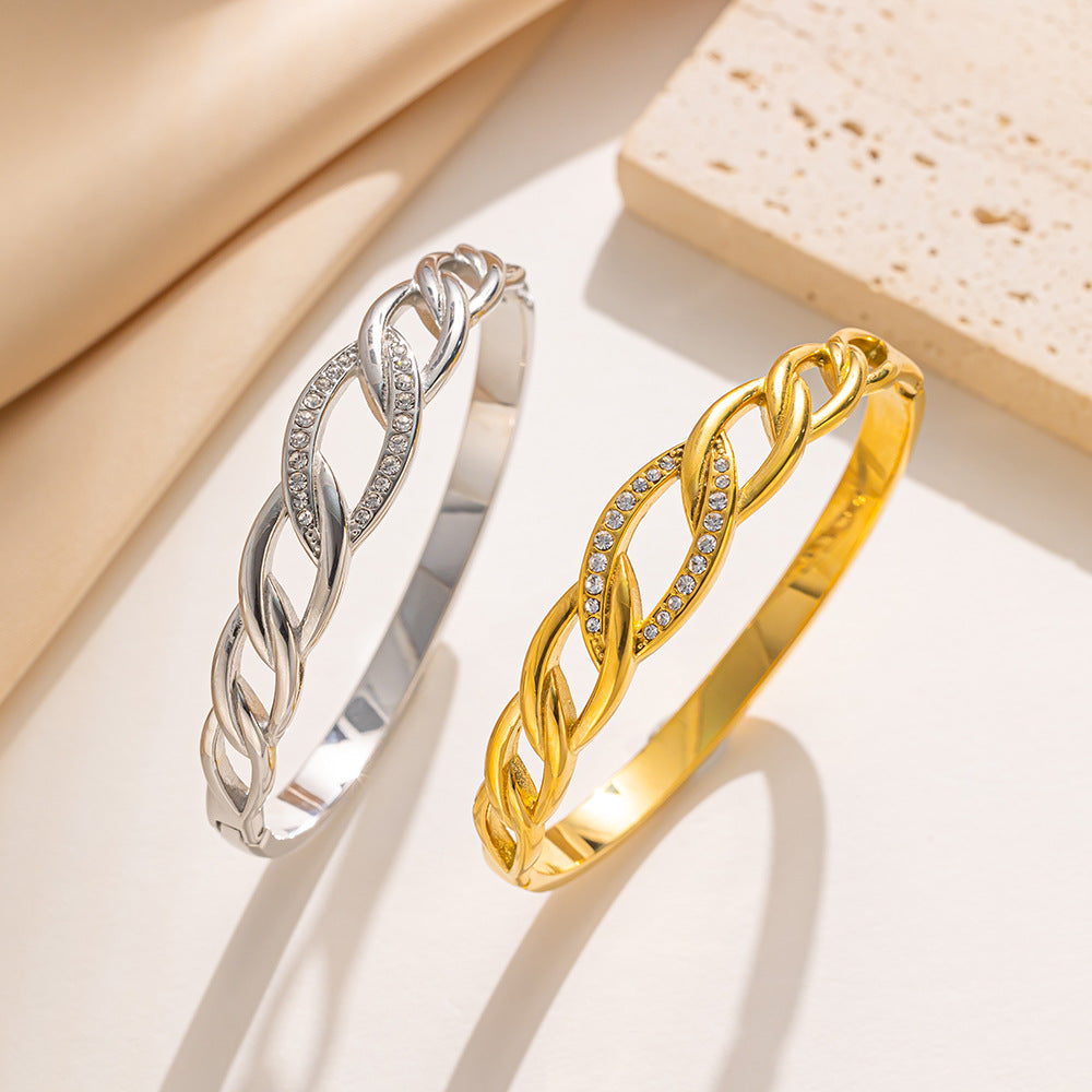 Twisted Diamond Bracelet, 18K Gold Stainless Steel Fashion Bracelet