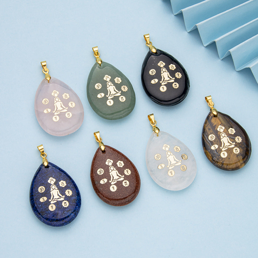 Collar de yoga con parche de gemas y colgante de gota de agua de cristal