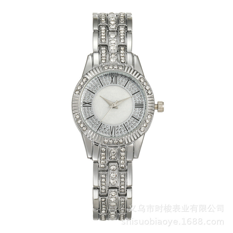Reloj de cuarzo para mujer con esfera de concha y diamantes de imitación