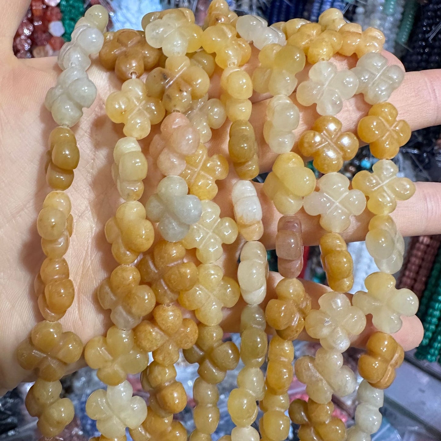 14mm natural double-sided four-leaf clover beads