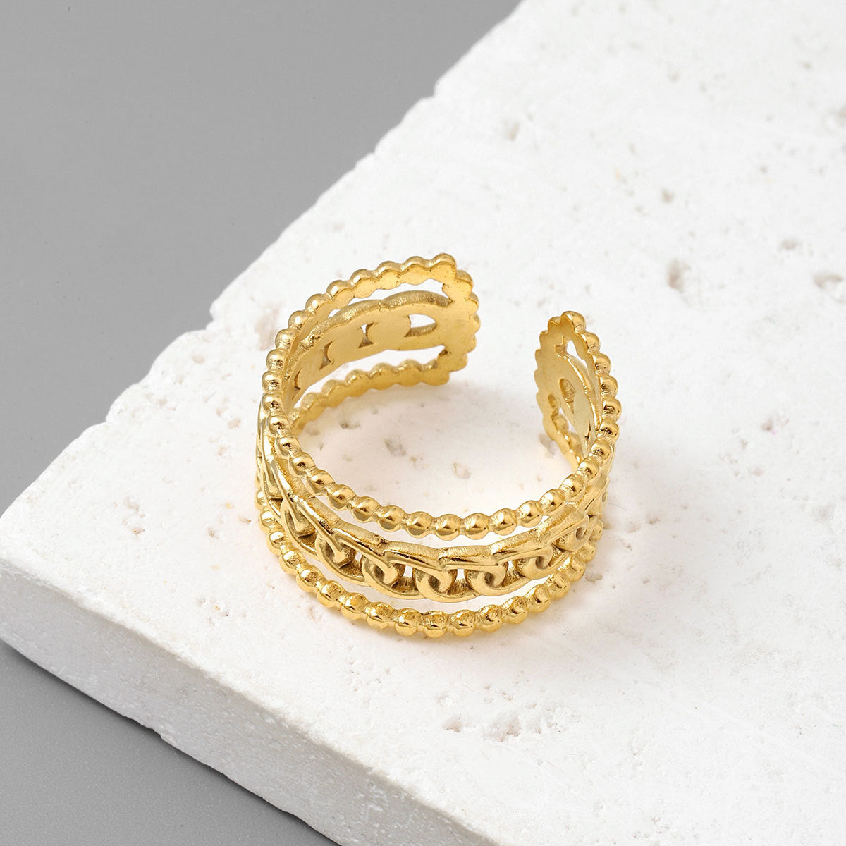 18K real gold titanium steel ring