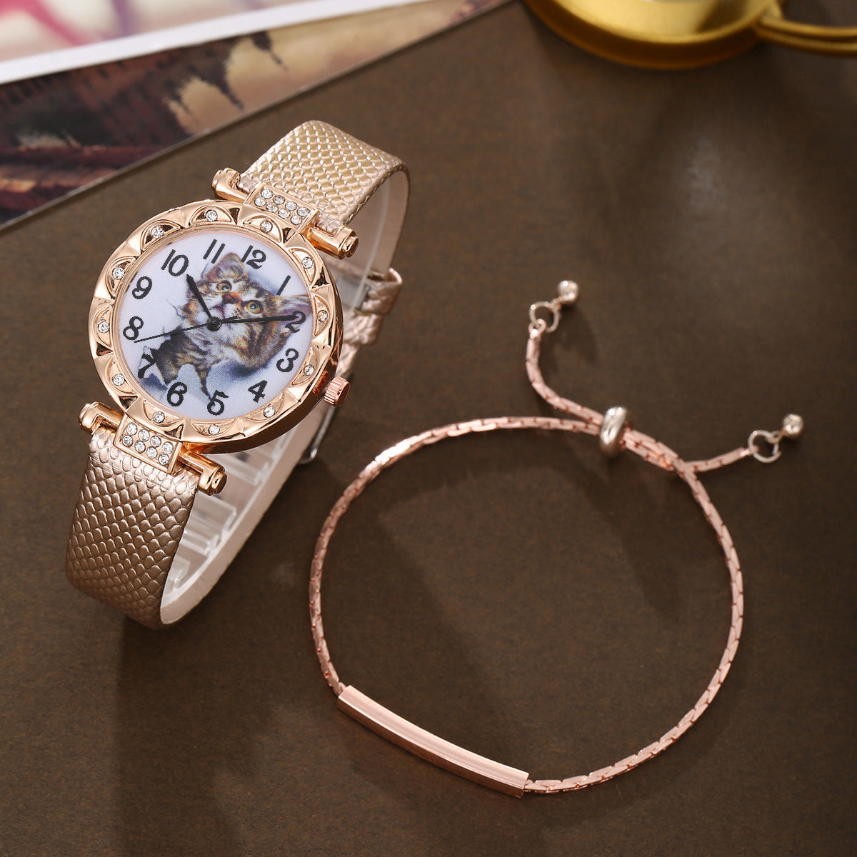 Snake Belt Quartz Wrist Watch Cat Claw Jewelry Set