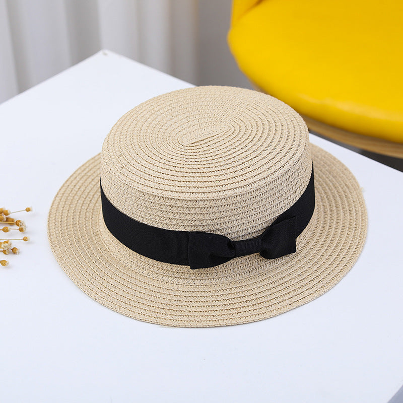 Summer British Straw Hat Kids Flat Brim Breathable Sun Protection Beach