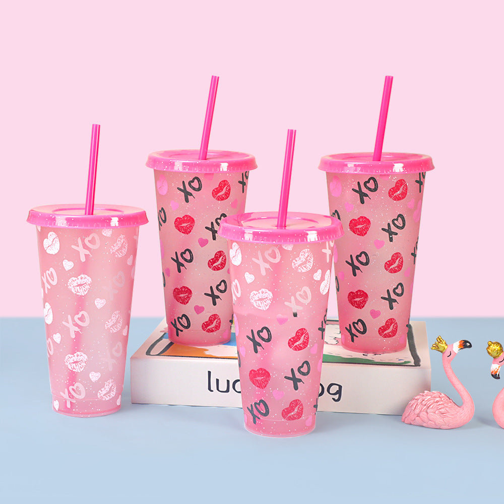 Valentine's Day new glitter color-changing cup