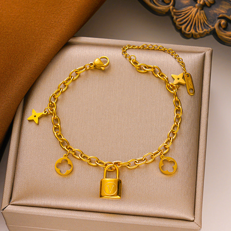 Pulsera Trébol de Acero Titanio - Estilo Bosque Coreano