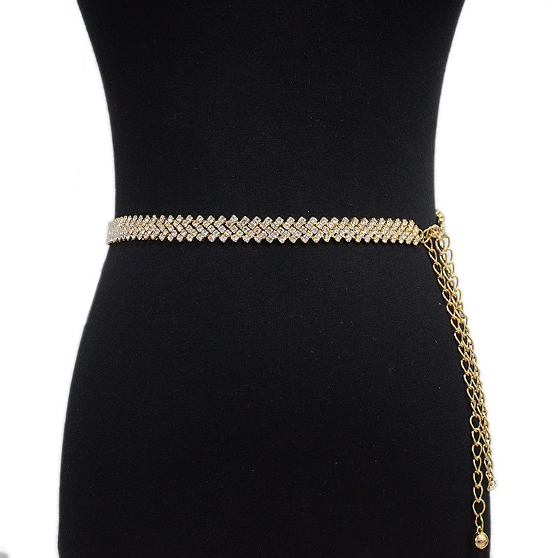 Rhinestone inlaid diamond strap with skirt