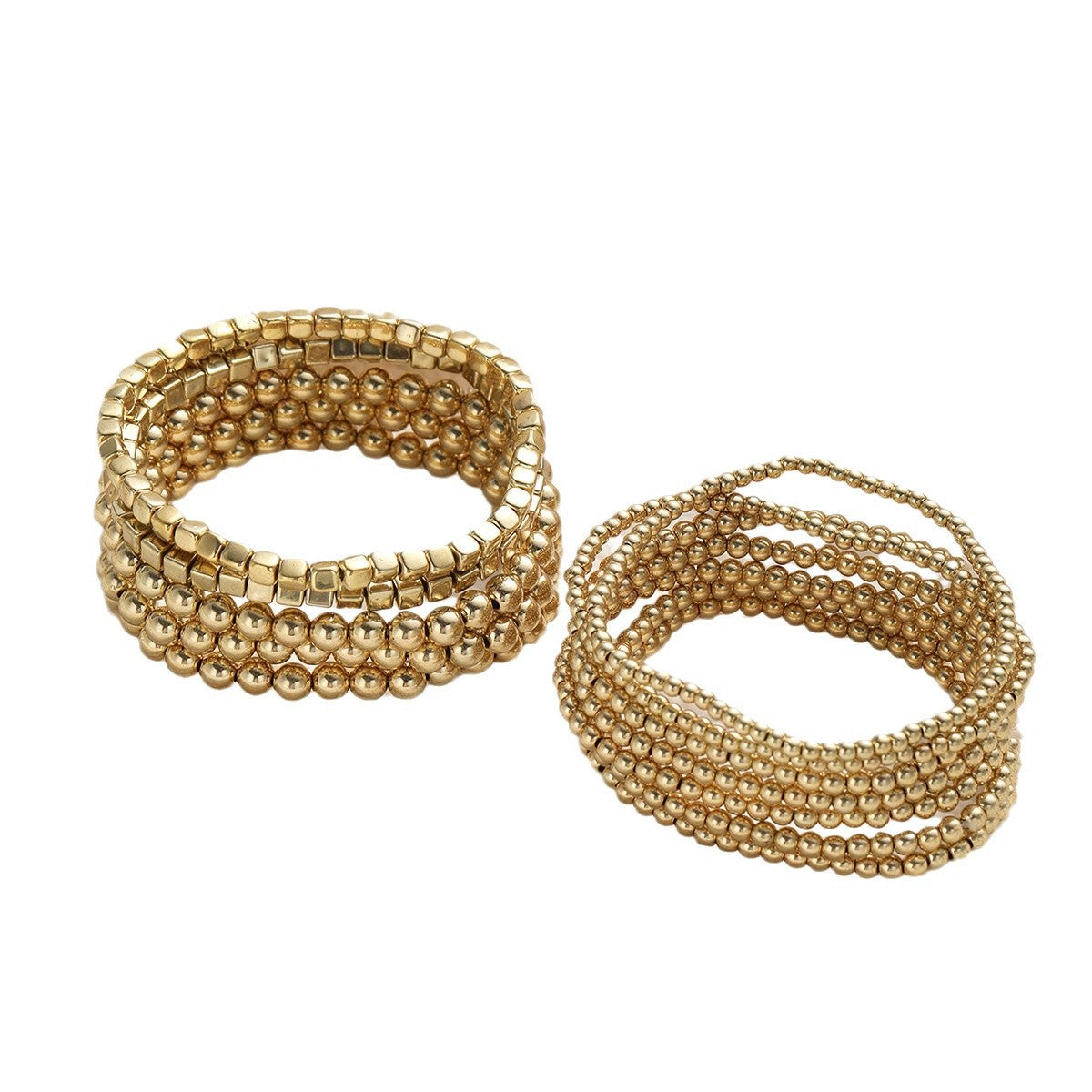 Gold Square & Round Bead Bracelet Set (12-Piece)