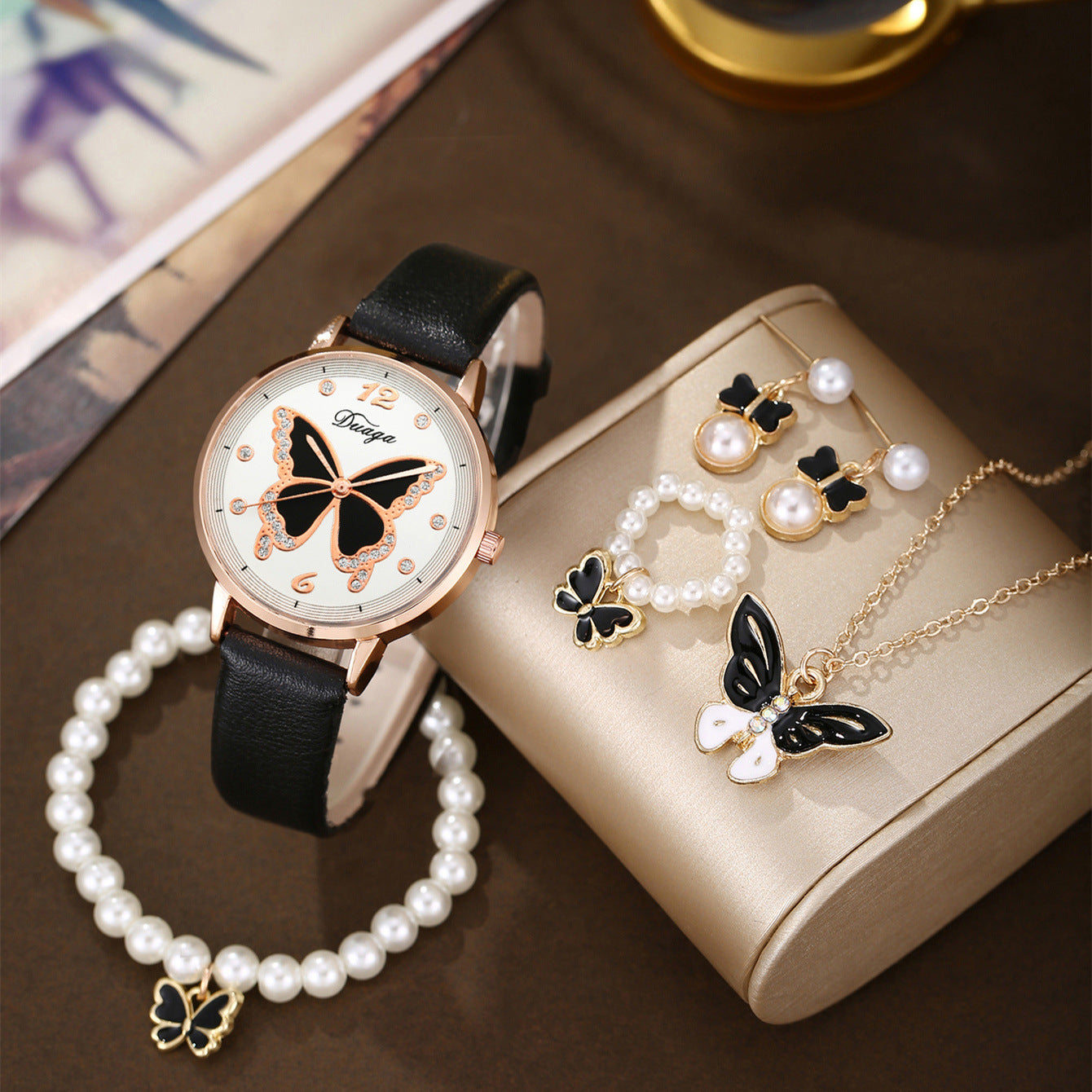 Watch Pearl Butterfly Jewelry Set