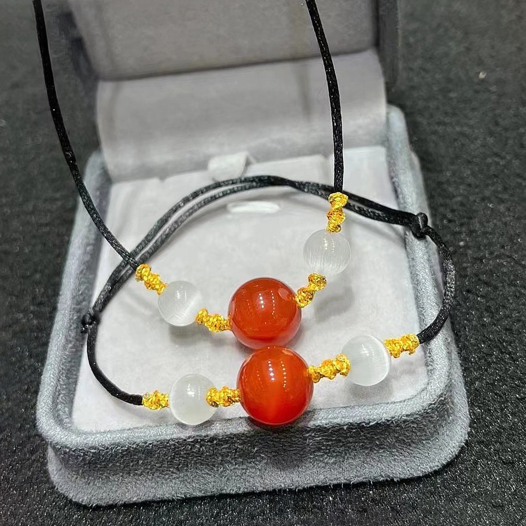 Transfer bead agate titanium steel necklace