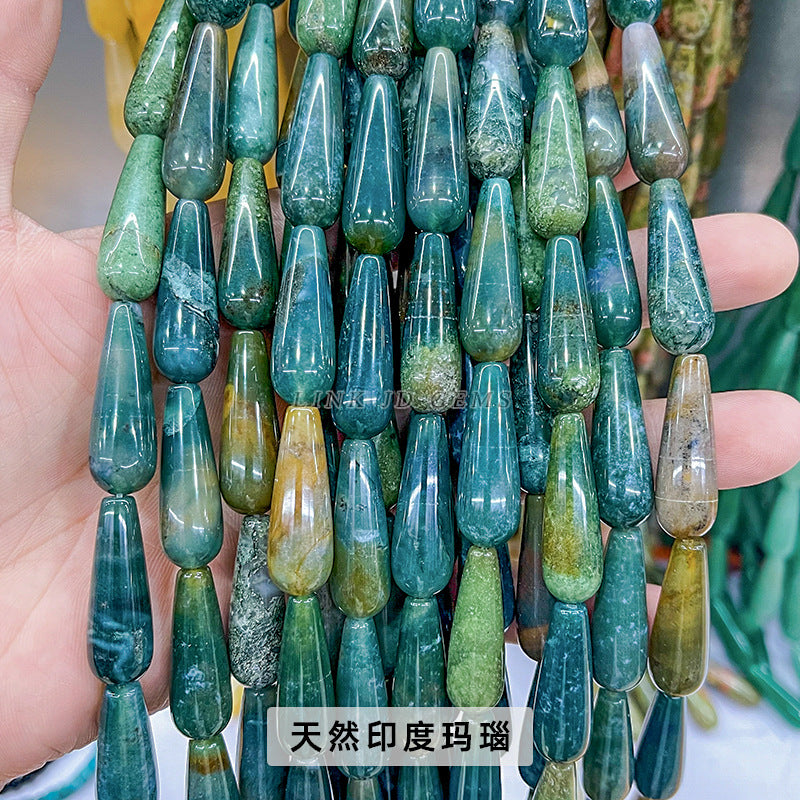 Cuentas sueltas con forma de gota de agua y agujero recto de ágata de jade de 10 * 30 mm