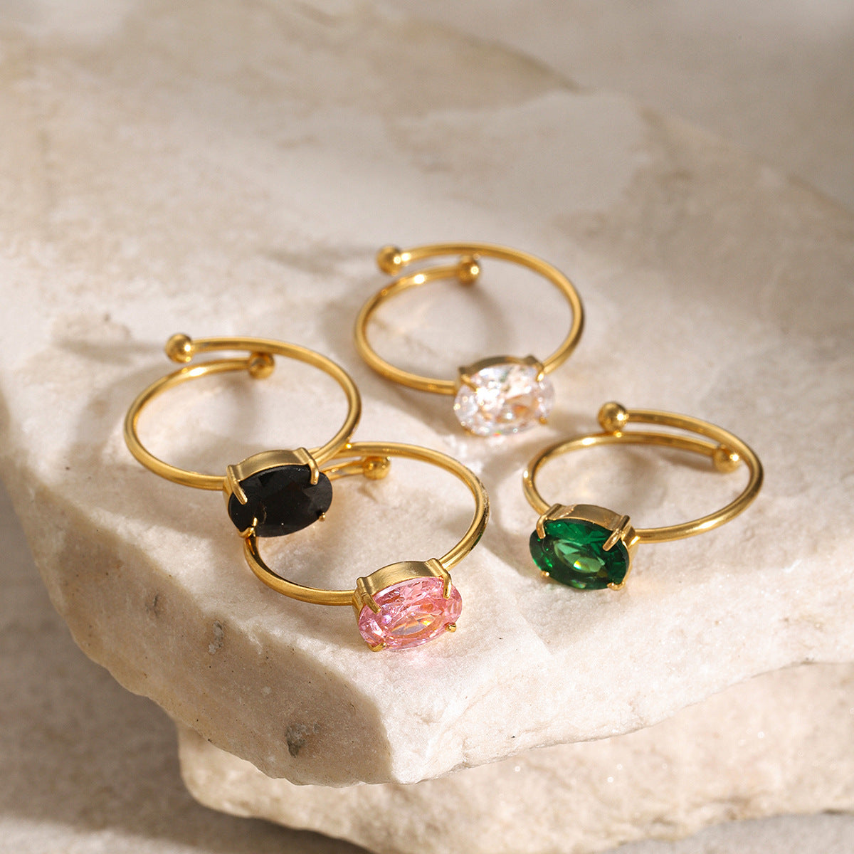 Pink Zirconia Adjustable Titanium Steel Ring