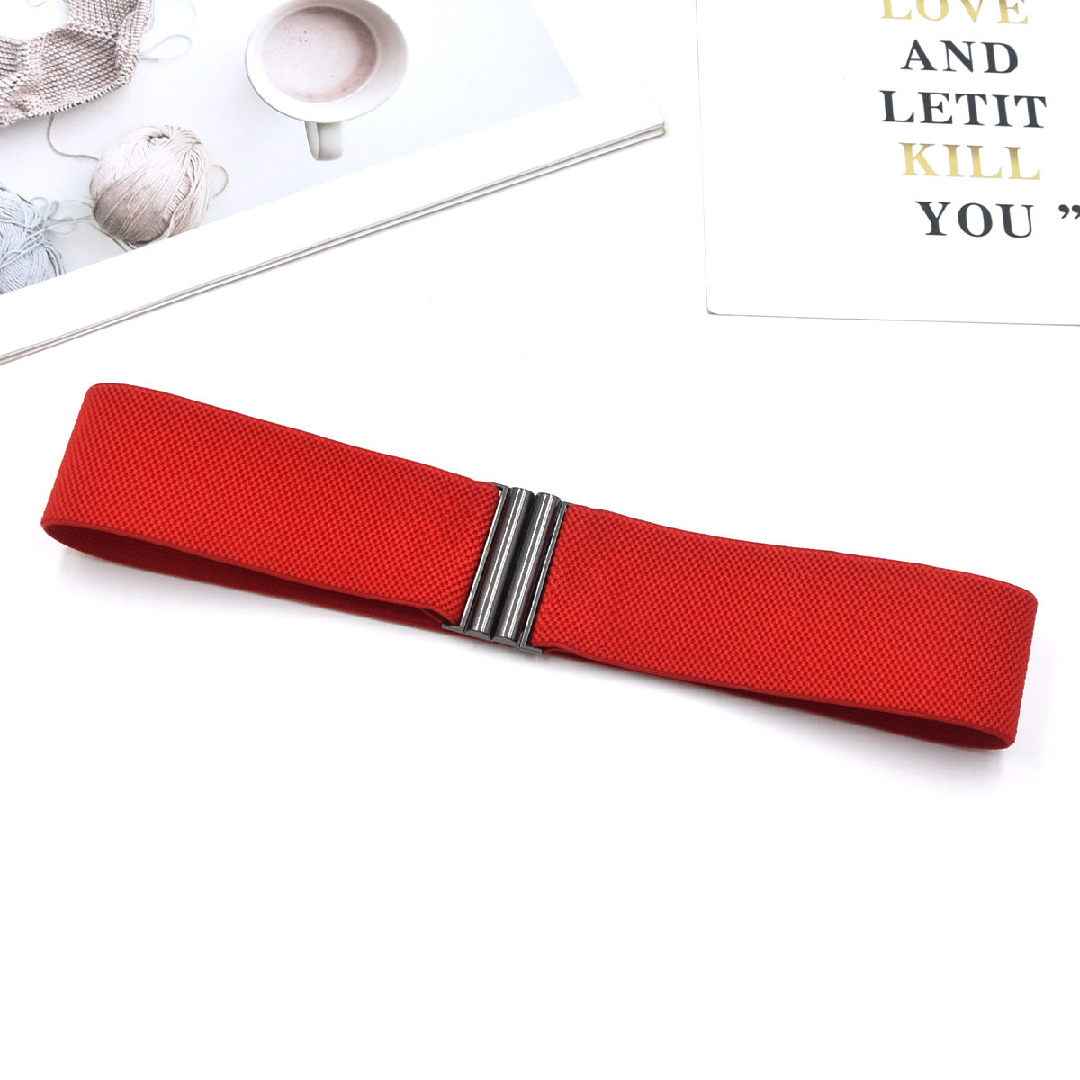 Red elastic waist seal wide belt