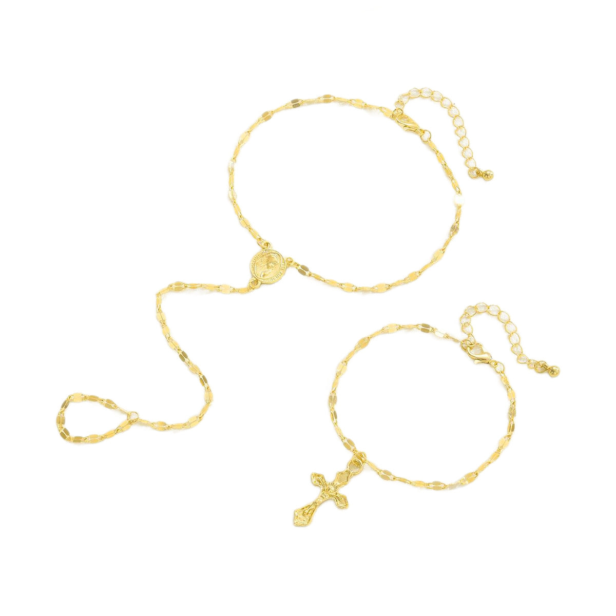 Coin Pendant Cross Finger Bracelet Set