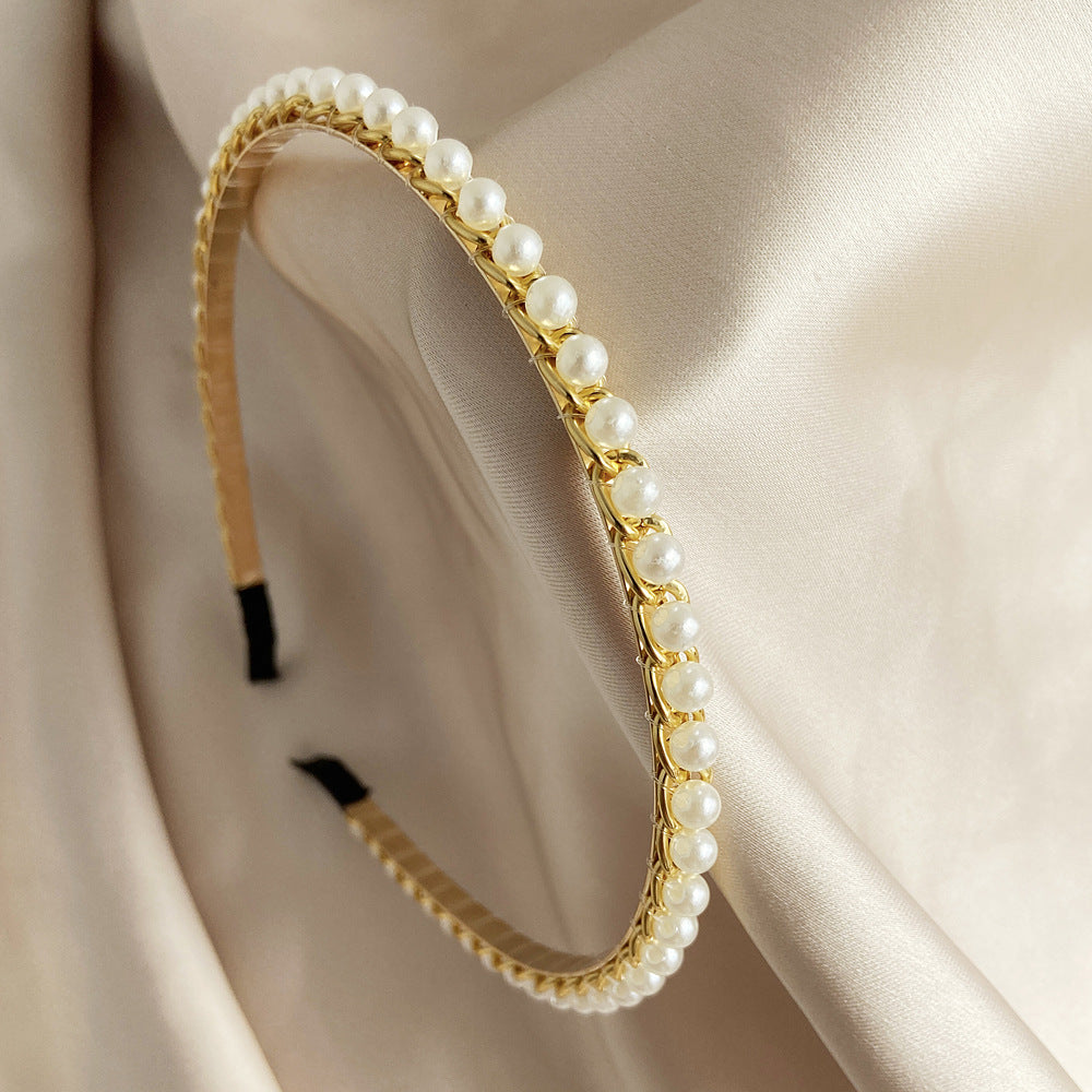 Diadema retro de perlas para mujer