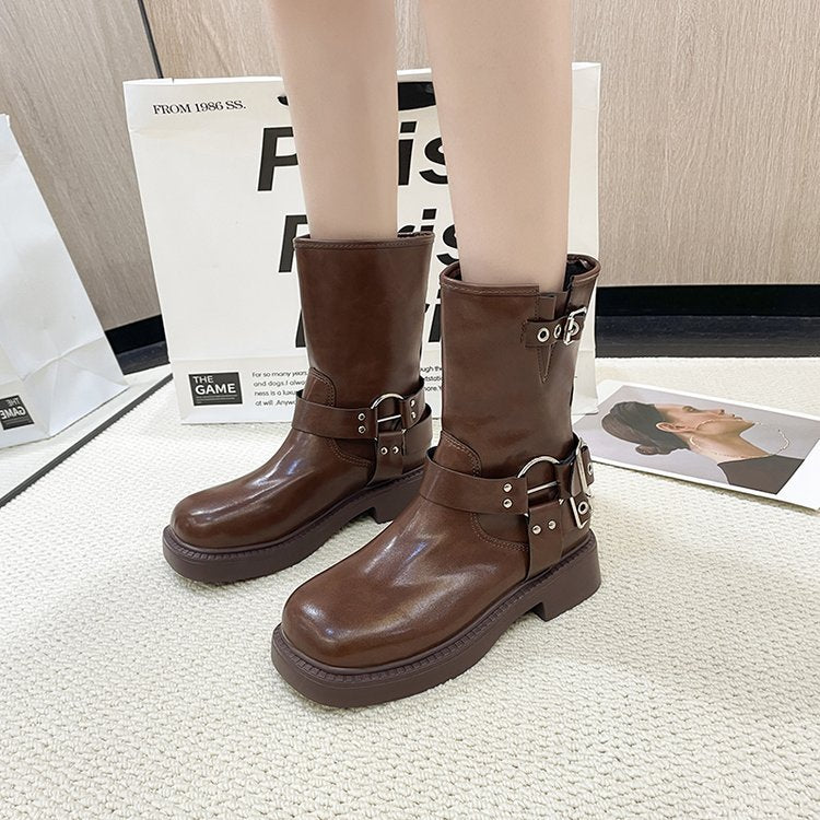Solid Color Simple Medium Martin Boots