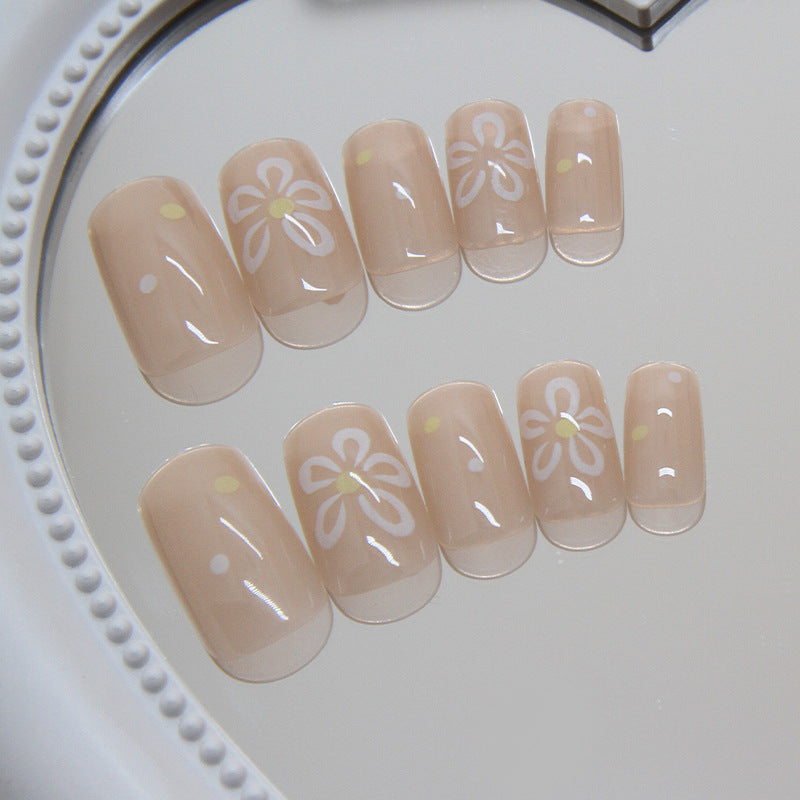 Wearable Flower Short Square Nail Stickers 24 Pieces