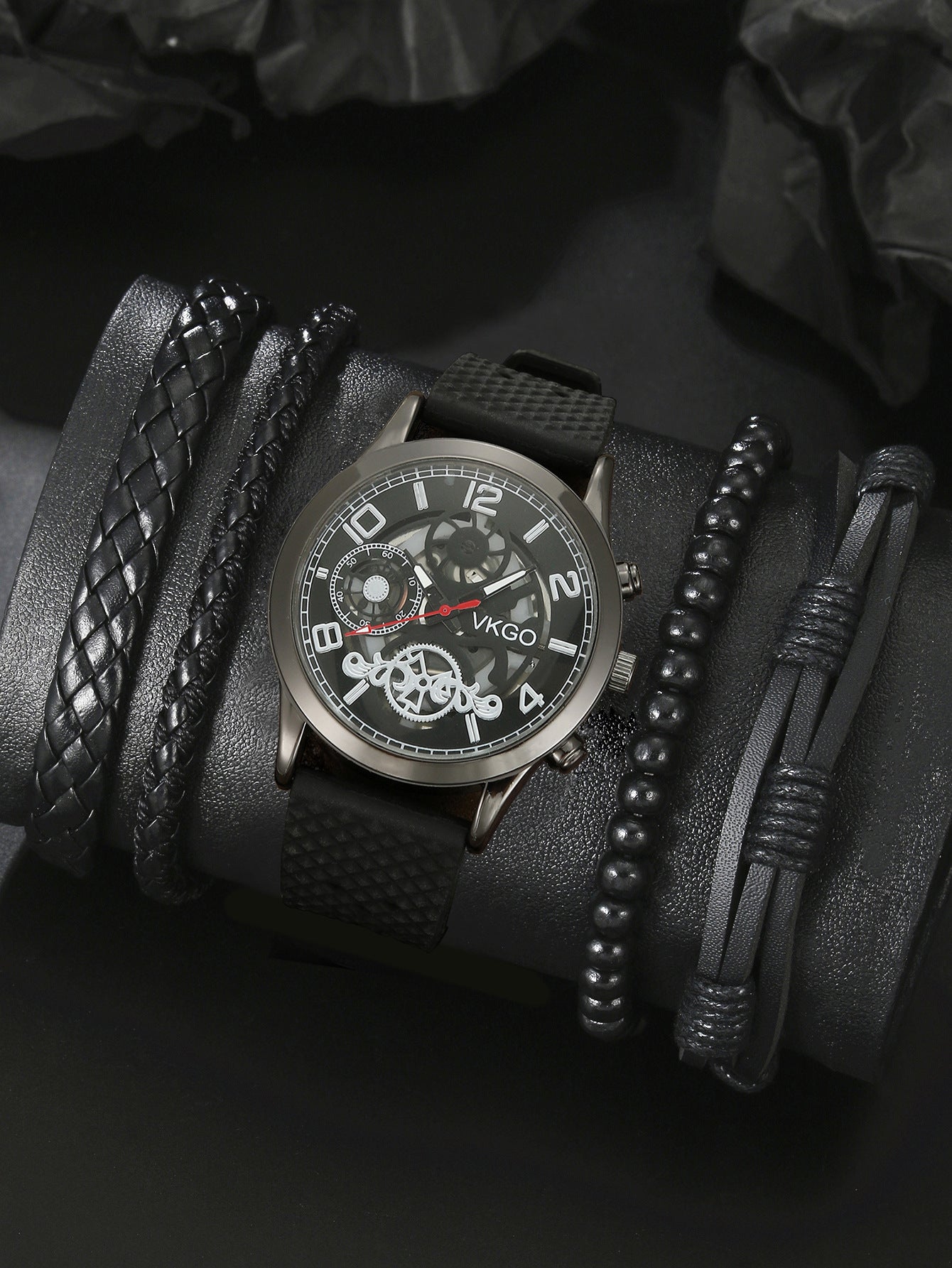 Alloy Watch Leather Strap Bracelet Set