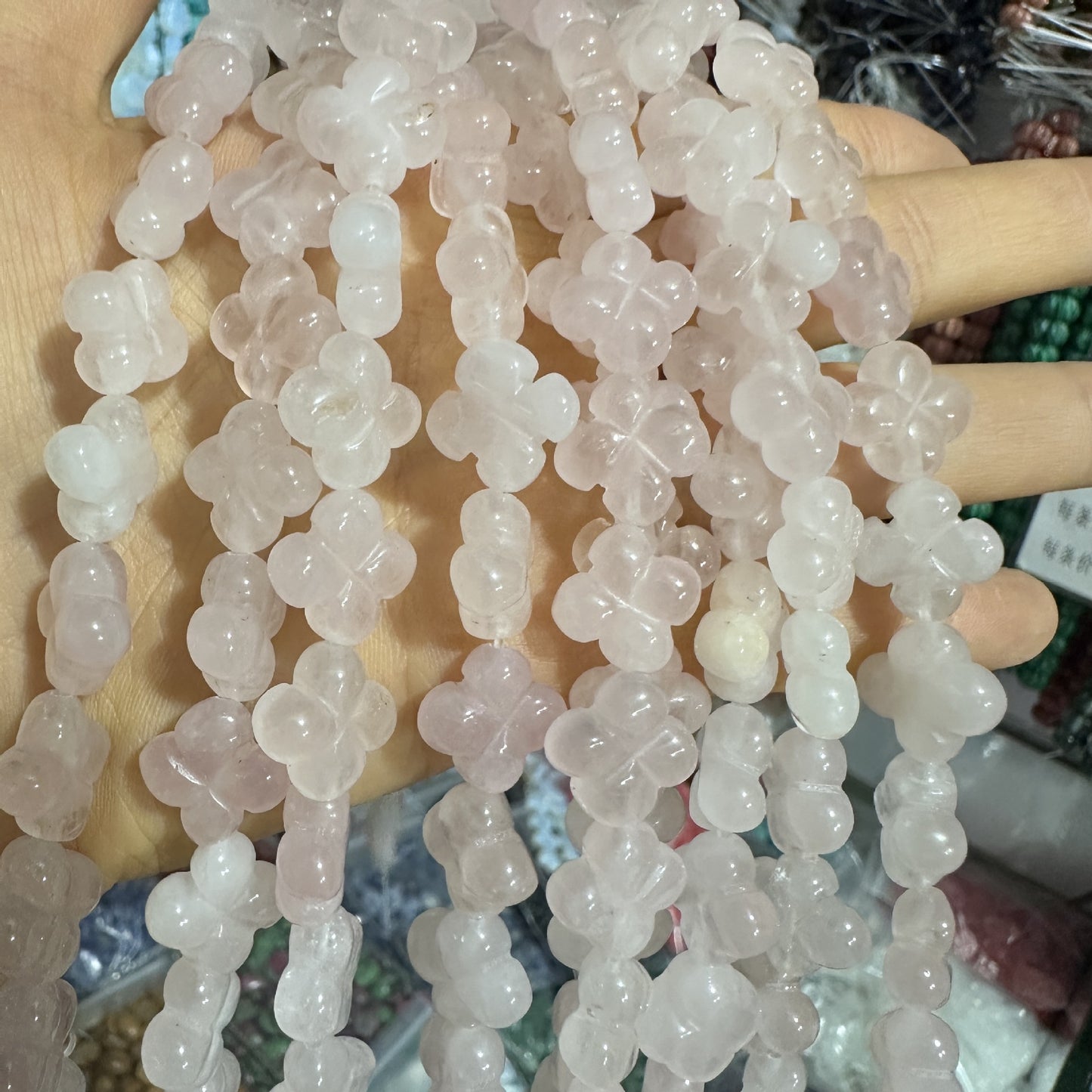 14mm natural double-sided four-leaf clover beads