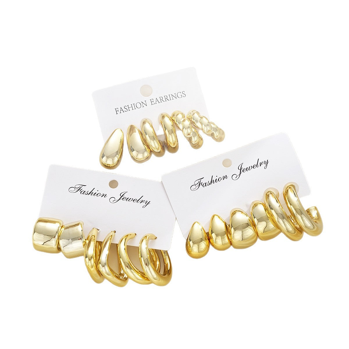 Geometric Twist & C-Shaped Earring Set (9-Piece)