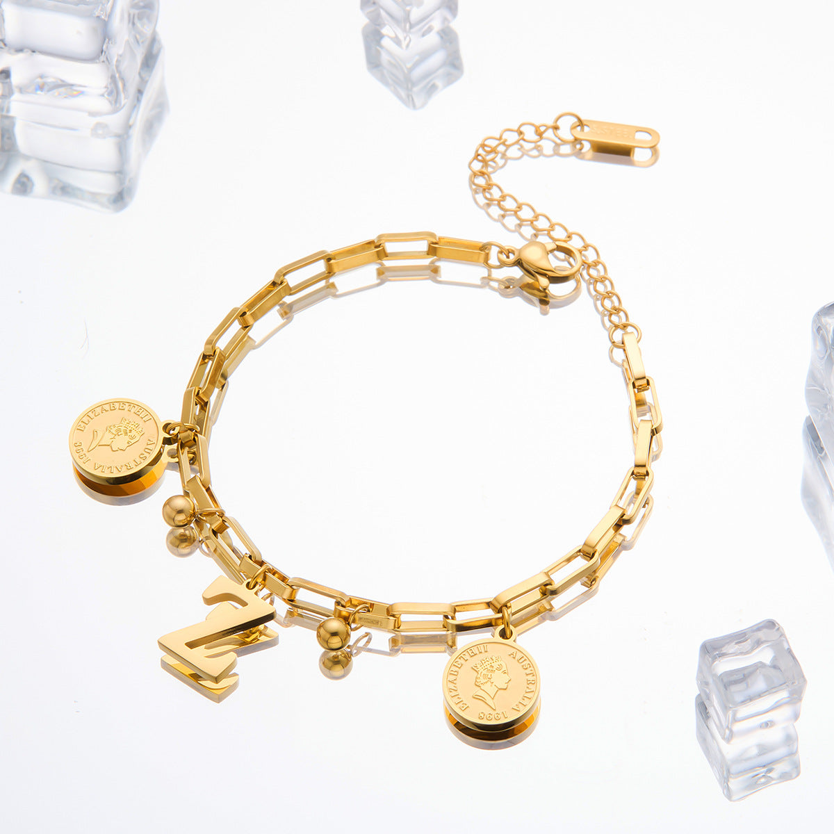 Titanium-Steel Hip Hop "Queen" Coin Bracelet (Non-Fading)