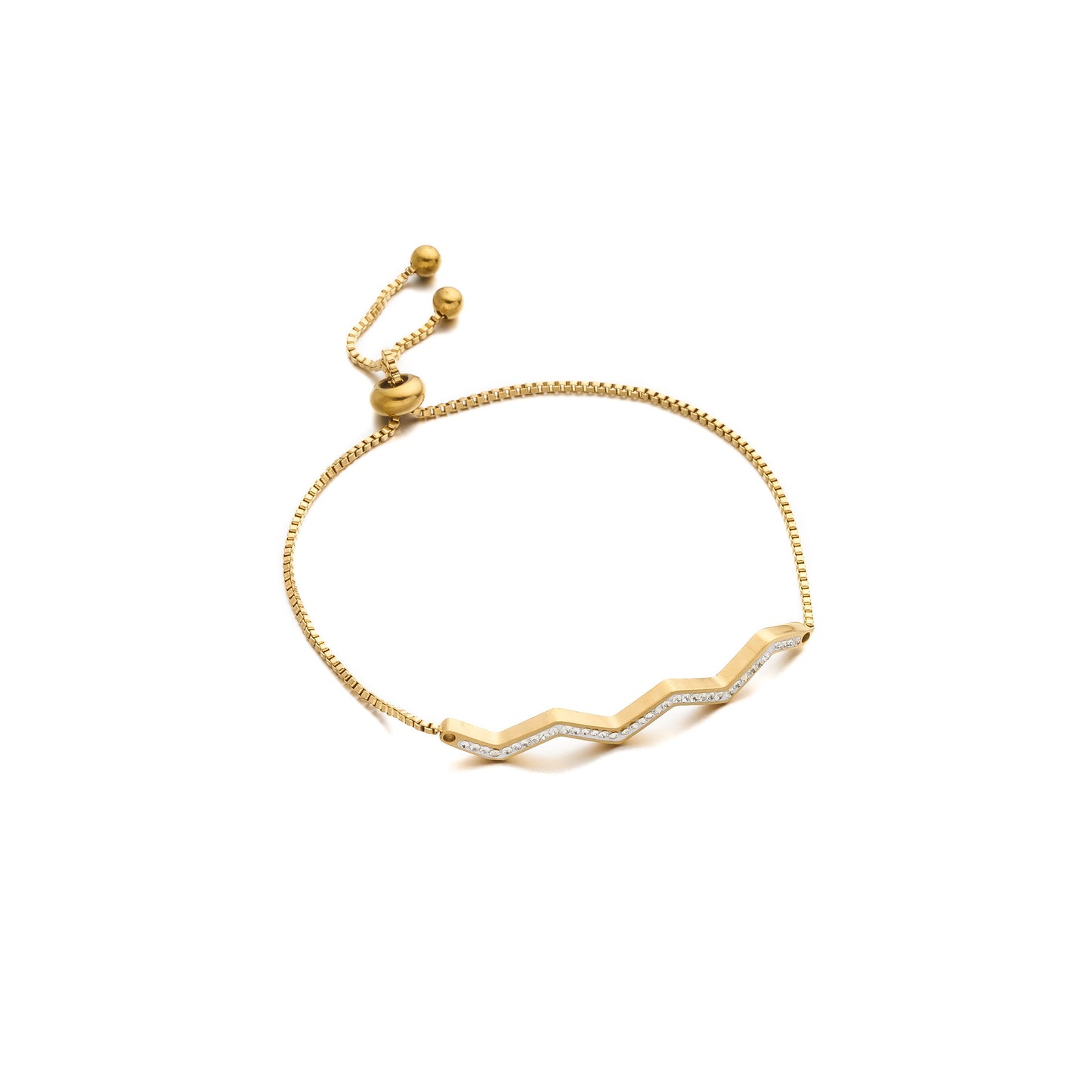 Women's Adjustable Titanium Steel Wave Box-Chain Bracelet with Diamond Accents (Non-Fading)