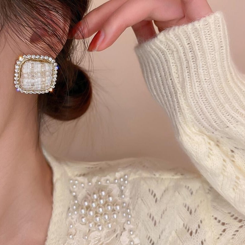 Pendientes de cuadros de franela retro para otoño e invierno, cuadrados