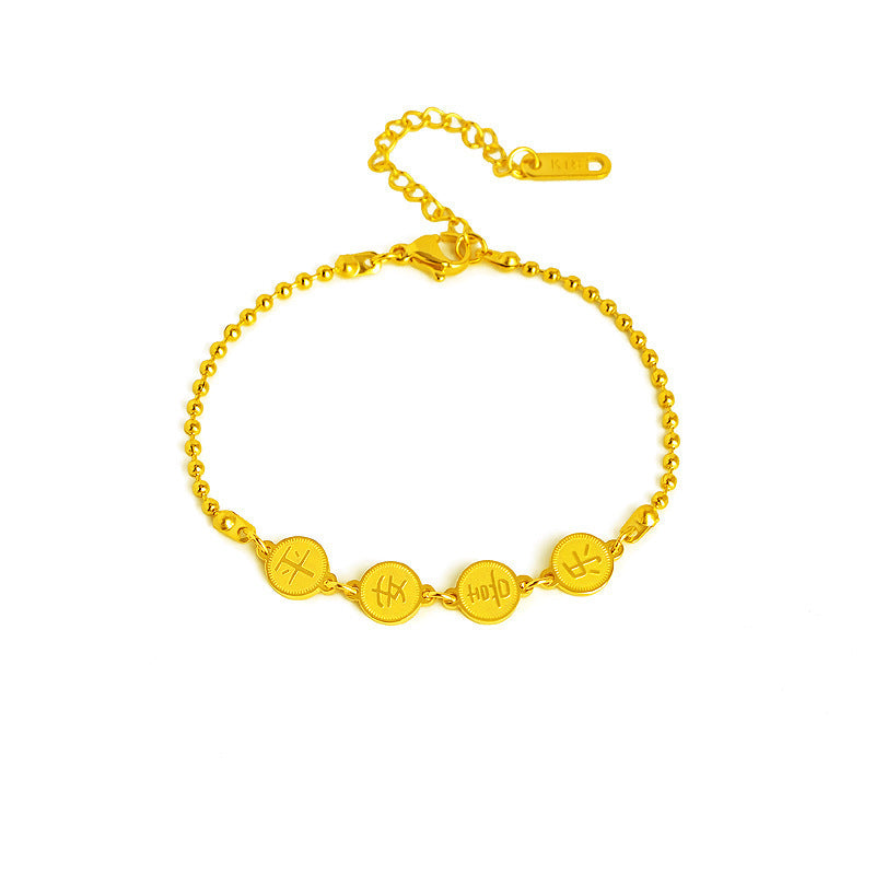 Pulseira feminina de aço titânio, sem desbotamento, paz e alegria, design pequeno e luxuoso, elegante e simples.