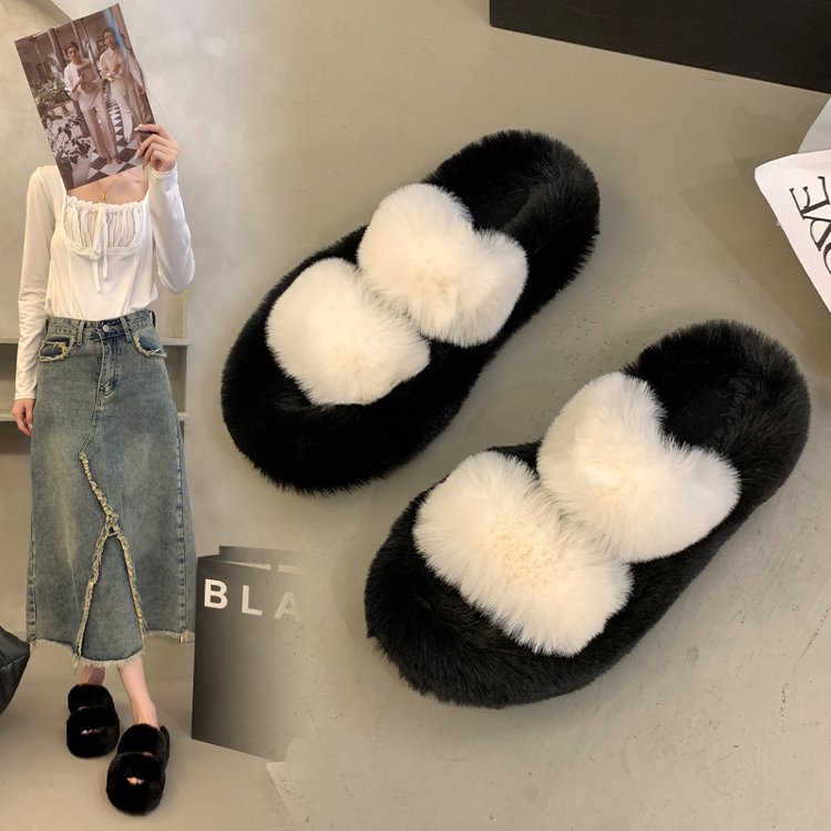 Real rabbit fur flat-bottomed slippers fashion