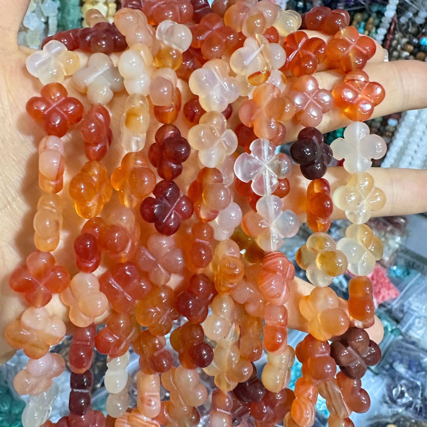 14mm natural double-sided four-leaf clover beads