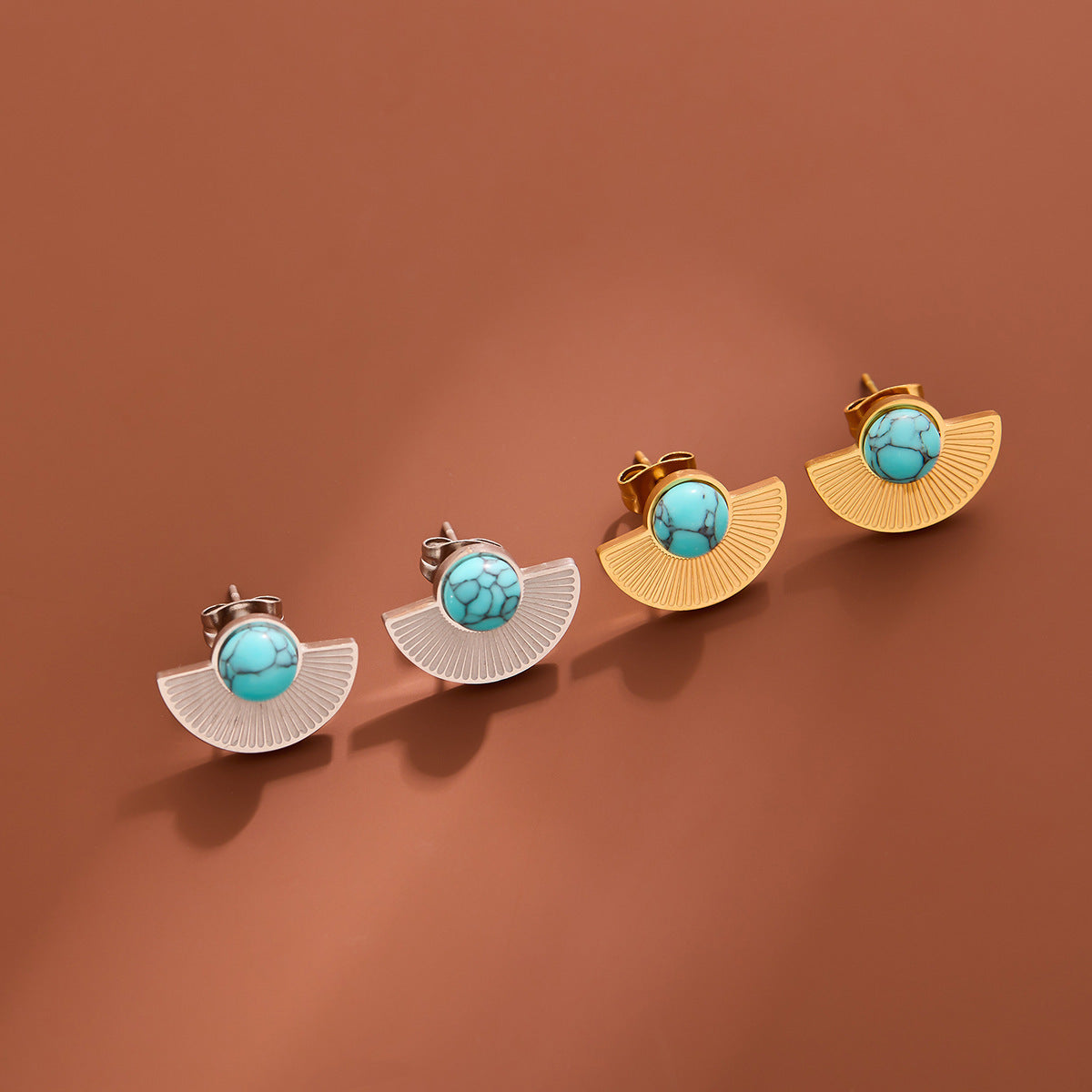 Titanium Steel Turquoise Fan Fringe Collarbone Necklace