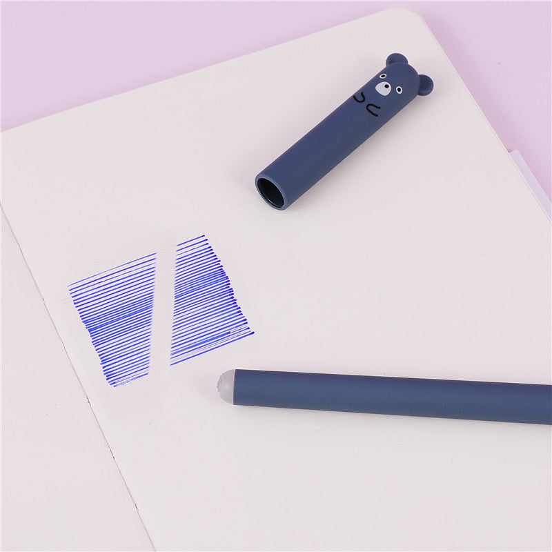 Pen Bear Head Erasable Gel Pen Bullet 0.5mm Black Blue