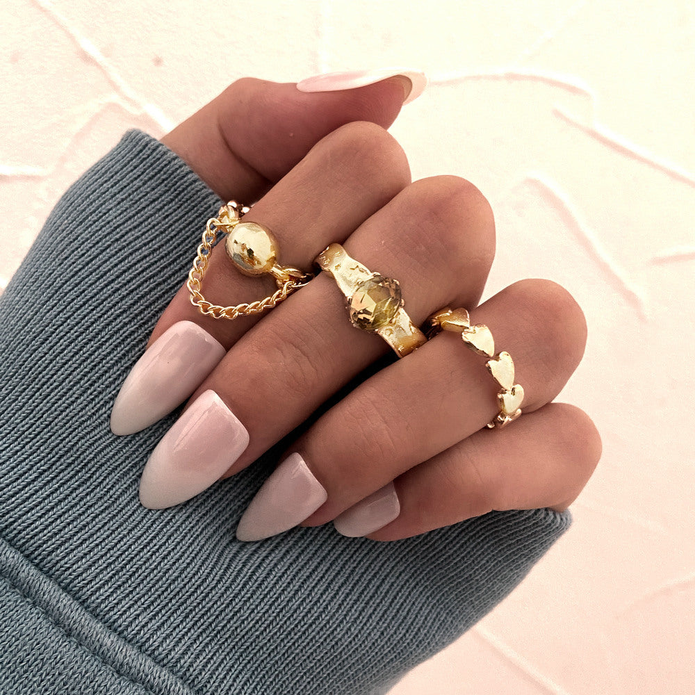 Retro Geometric Open Heart Ring 5-Piece Set