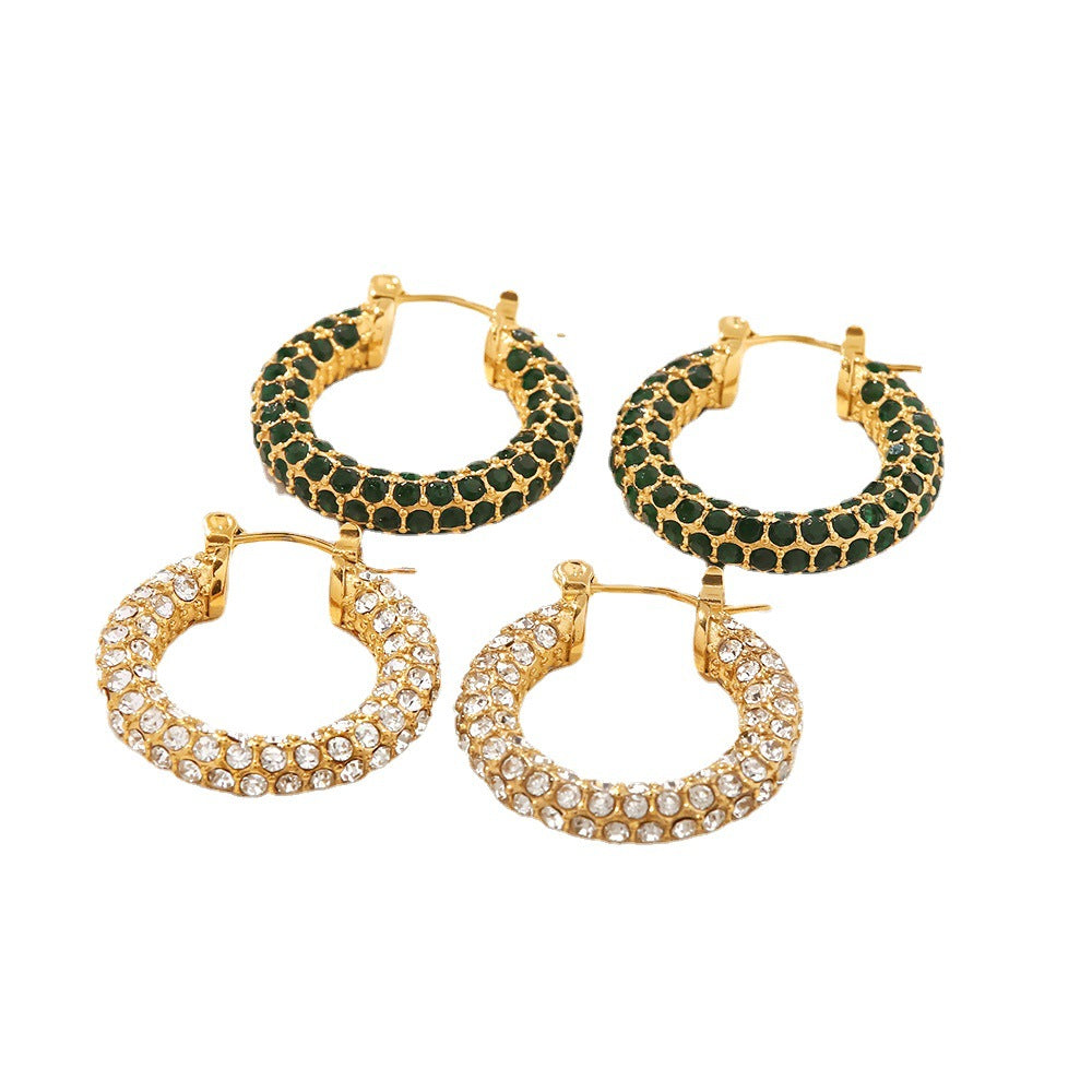 Pendientes con pavé de diamantes blancos y verdes